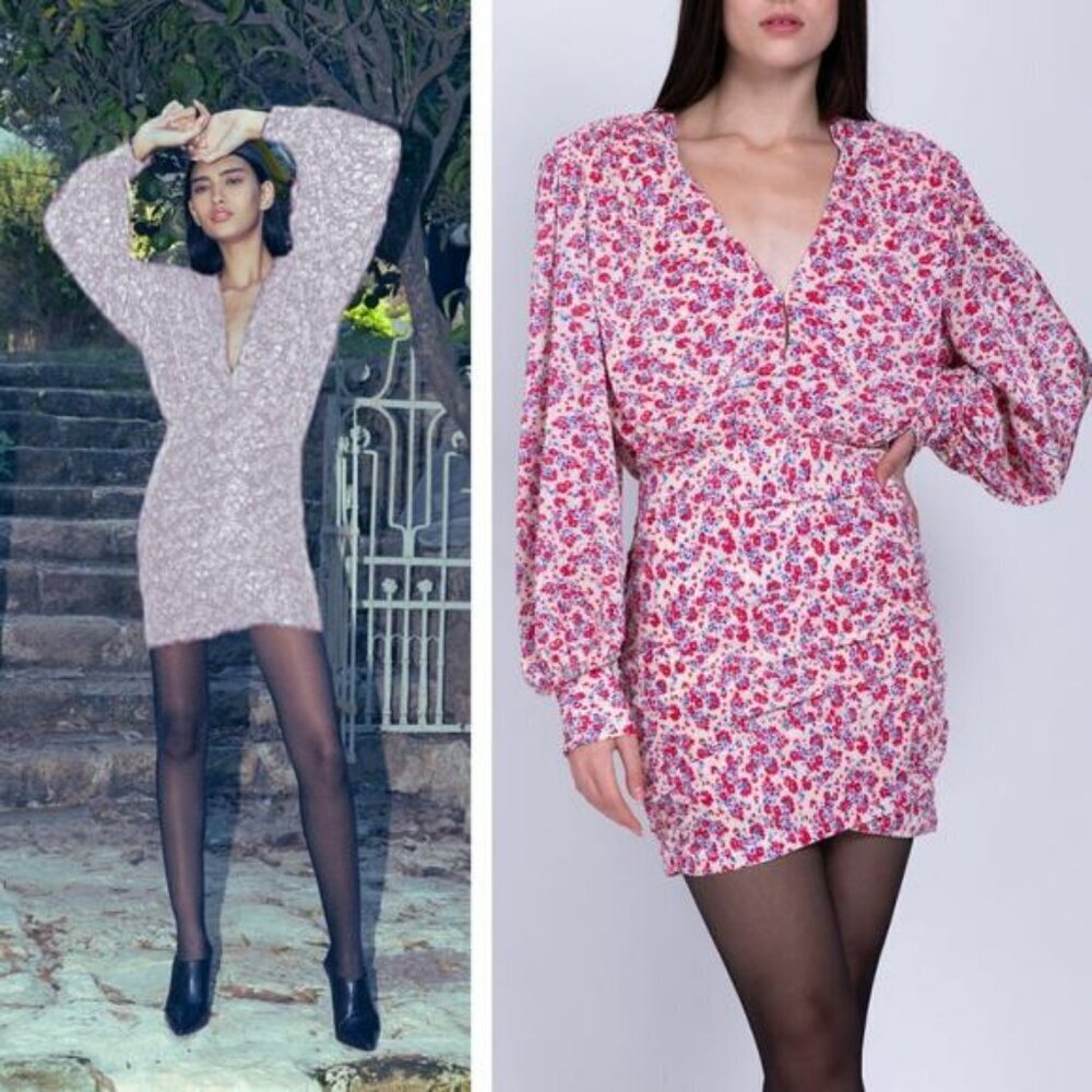 SABINA MUSAYEV Capella Print Pleated Knit Mini Dress XS Ivory Floral Multi Print